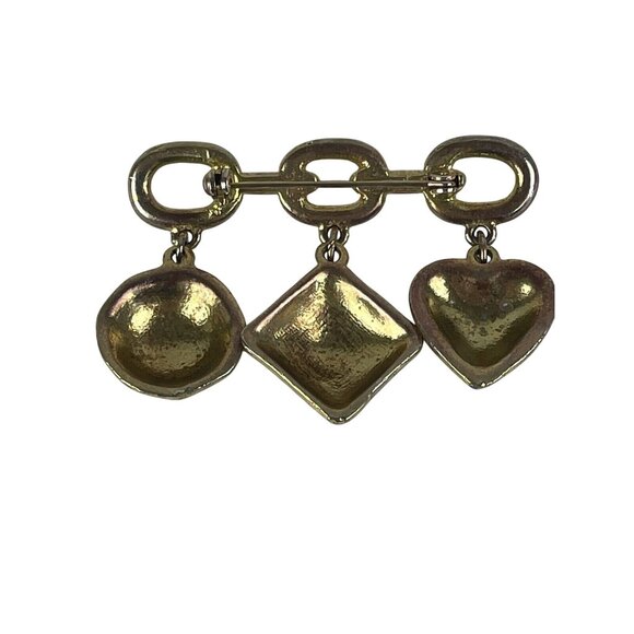 Vintage 80s Large Gold Tone Geometric Heart Square Circle Brooch Pin Statement - Picture 2 of 8